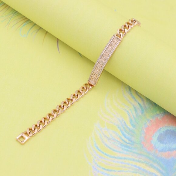 "Elegant Rose Gold Bracelet with Greek Key and CZ Detailing, XPBL0840 - Picture 6 of 12